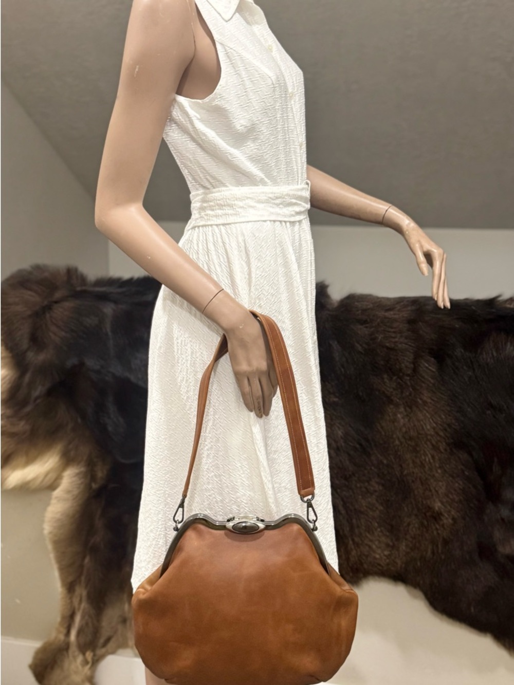 Original Design! Unique Crazy Horse Cowhide Handmade Custom Frame Slouchy Bag - Picture 4 of 16
